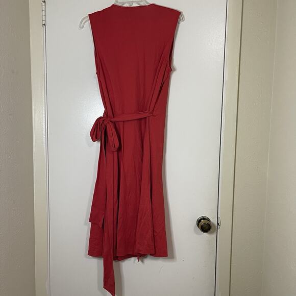 Diane von furstenberg DVF coral red wrap vneck sleeveless knee length dress LRG - Picture 6 of 6